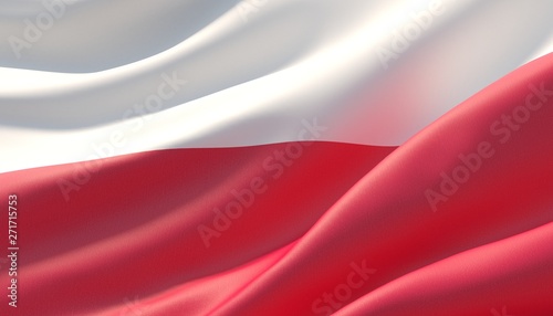Waved highly detailed close-up flag of Poland. 3D illustration.