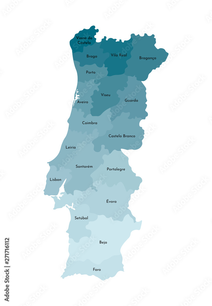 Foto Vector isolated illustration of simplified administrative map of Portugal
