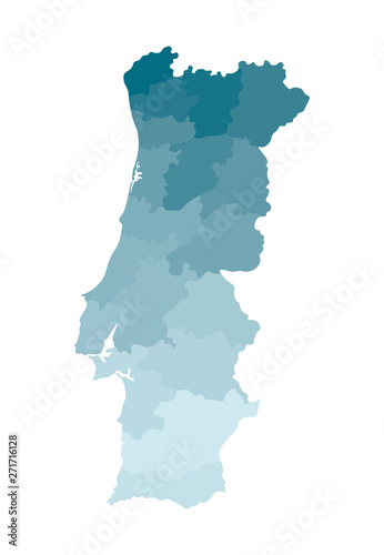 Vector isolated illustration of simplified administrative map of Portugal. Borders of the regions. Colorful blue khaki silhouettes