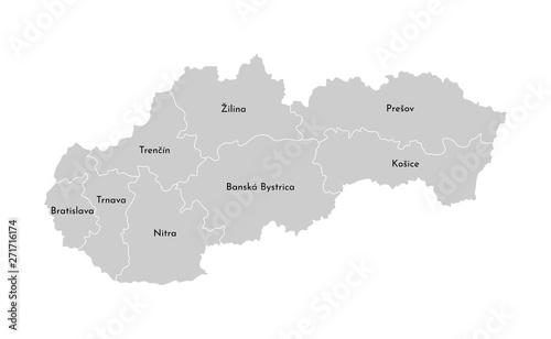 Fotografia, Obraz Vector isolated illustration of simplified administrative map of Slovakia