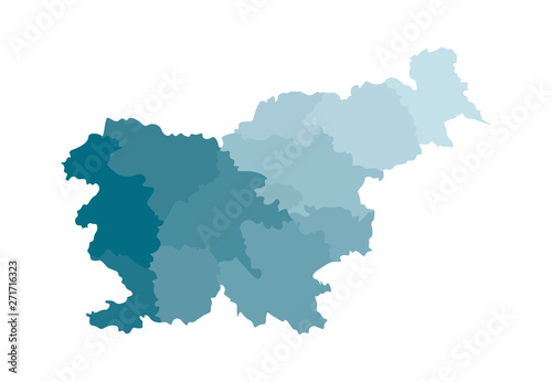 Vector isolated illustration of simplified administrative map of Slovenia. Borders of the regions. Colorful blue khaki silhouettes
