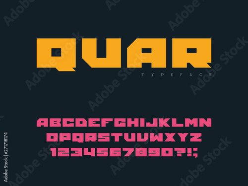 Square block font. Latin alphabet letters and numbers. Vector illustration