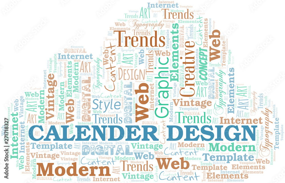 Calender Design word cloud. Wordcloud made with text only.