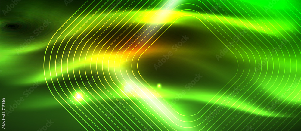 Neon square shapes lines on glowing light background