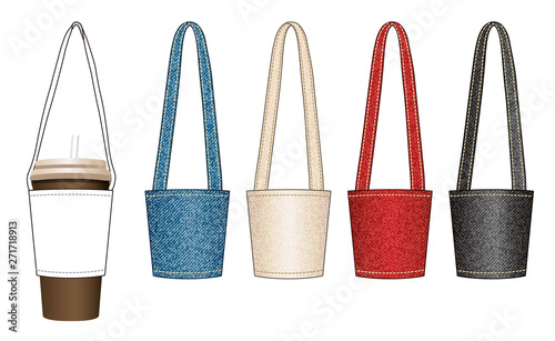 T-Shaped bayonet carrier fabric bag, one cup beverage packaging bag, vector illustration sketch template