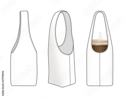 Portable mug carry bag, one cup beverage packaging bag, vector illustration sketch template