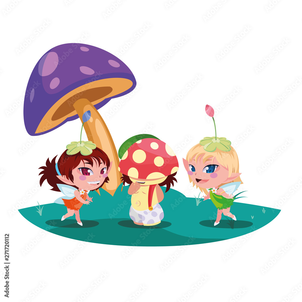 Obraz premium beautiful magic fairies with fungu elf in the garden