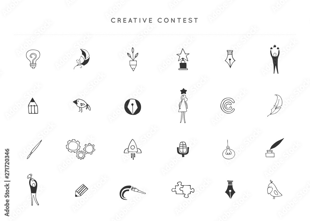 Vector set of hand drawn icons. Creative Contest theme. Vector set of hand drawn icons. Creative Contest theme.
