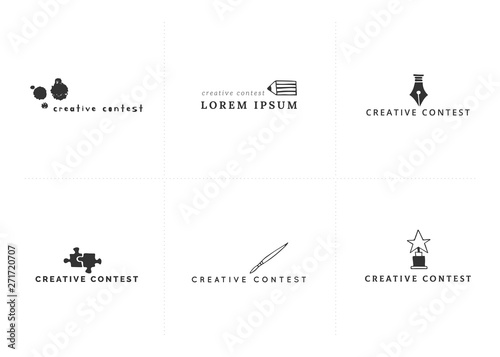 Vector set of hand drawn icons. Premade logo templates. Creative Contest theme.