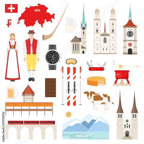 Switzerland flat symbols collection photo