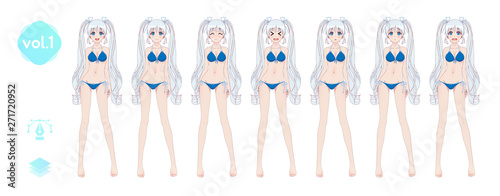 Anime manga girl. In a summer bikini swimsuit