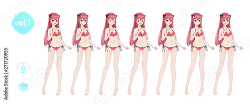 Anime manga girl. In a summer bikini swimsuit