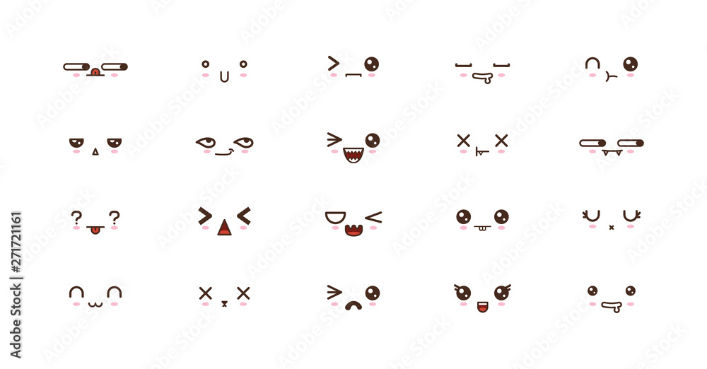Kawaii cute faces smile emoticons. Japanese emoji Kawaii cute faces smile emoticons. Japanese emoji