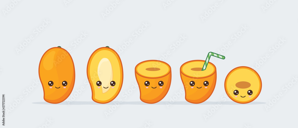 Mango set drawn cute kawaii food faces Mango set drawn cute kawaii food faces