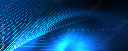 Neon blue glowing lines, magic energy space light concept, abstract background wallpaper design