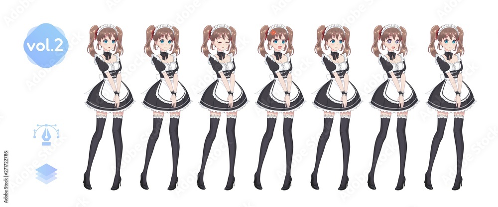 Anime manga girl. Costume of maid cafe