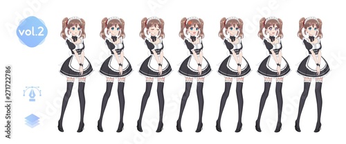 Anime manga girl. Costume of maid cafe
