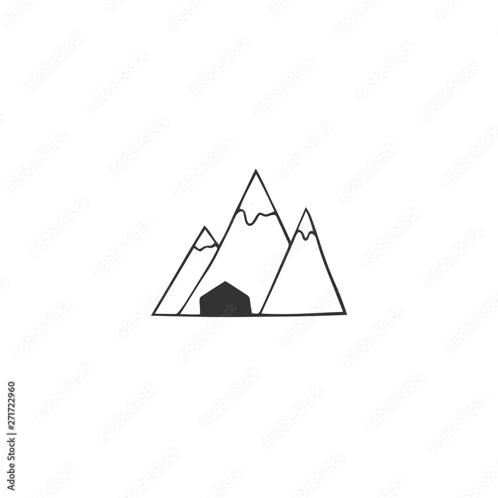 Property rental theme. Hand drawn vector icon, a house at the foot of the mountain. Property rental theme. Hand drawn vector icon, a house at the foot of the mountain.
