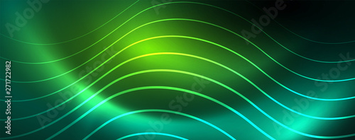 Shiny neon lines template - northern lights glowing blur lines. Futuristic style glow neon 80s disco club or night party techno template