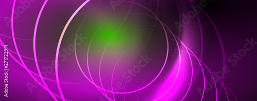 Shiny neon lines template - northern lights glowing blur lines. Futuristic style glow neon 80s disco club or night party techno template