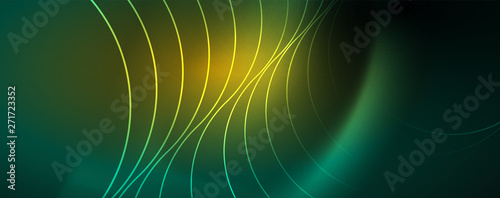 Shiny neon lines template - northern lights glowing blur lines. Futuristic style glow neon 80s disco club or night party techno template