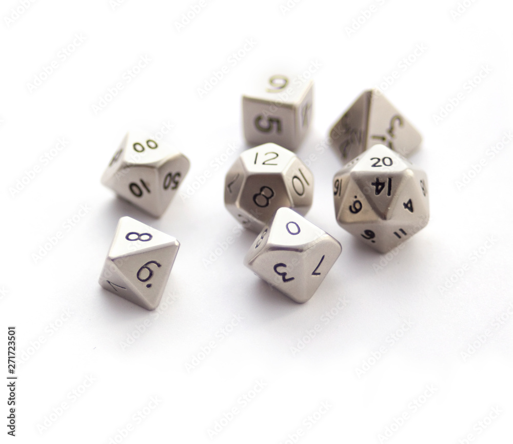 Set of Metallic RPG dices isolated on white Set of Metallic RPG dices isolated on white