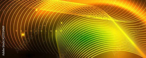 Shiny neon lines template - northern lights glowing blur lines. Futuristic style glow neon 80s disco club or night party techno template