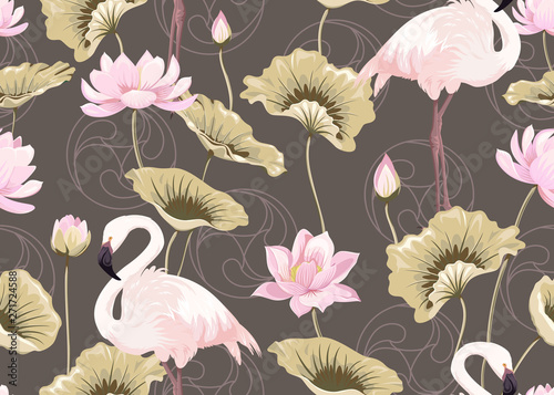 modny-wzor-tapety-w-rozowe-flamingi-i-lotosy