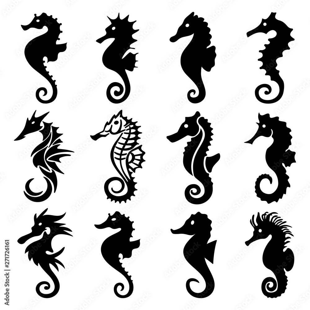 Seahorse Silhouette Collection Stock Vector | Adobe Stock