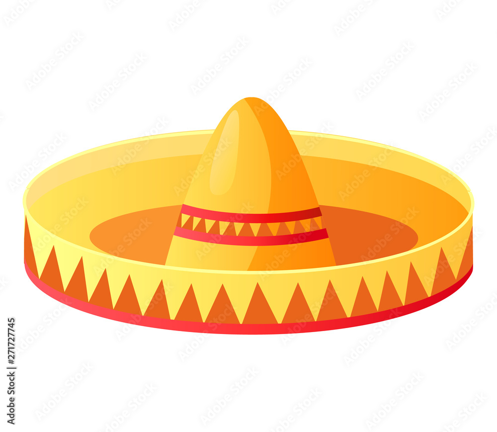 Mexican straw hat, accessory or headdress, sombrero vector. Party or  festival celebration, Mexico symbol, fiesta or Cinco de Mayo, costume  element Stock Vector | Adobe Stock