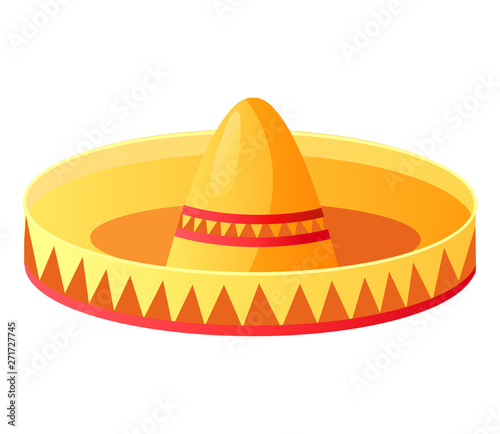 Mexican straw hat, accessory or headdress, sombrero vector. Party or festival celebration, Mexico symbol, fiesta or Cinco de Mayo, costume element