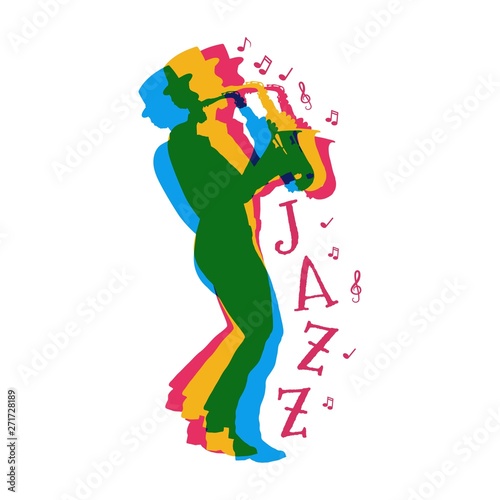 Photography Vector colorful silhouette of jazz musician