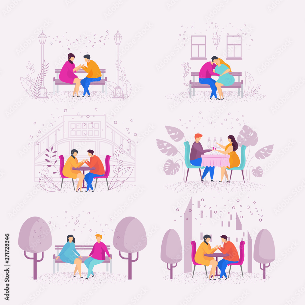 Cards with love couples. Flat cartoon style. Cards with love couples. Flat cartoon style.