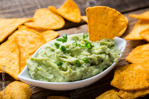 Guacamole Sauce and Nachos Chips