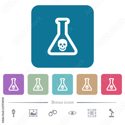 Dangerous chemical experiment flat icons on color rounded square backgrounds