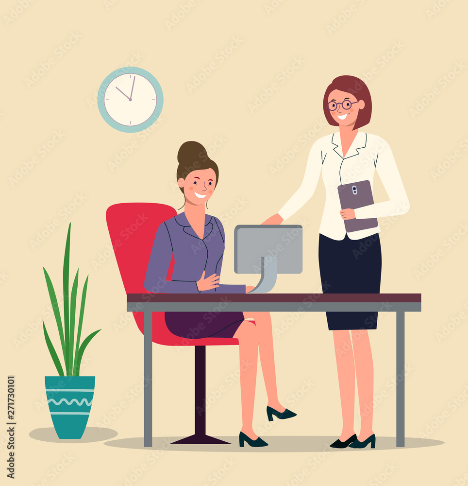 Manager and boss at the office.Vector flat illustration