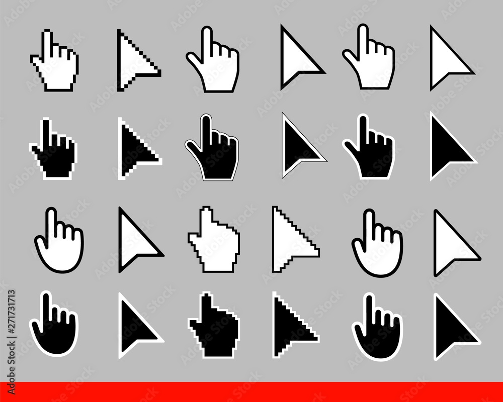24 White arrow and pointer hand cursor icon set. Pixel and modern ...