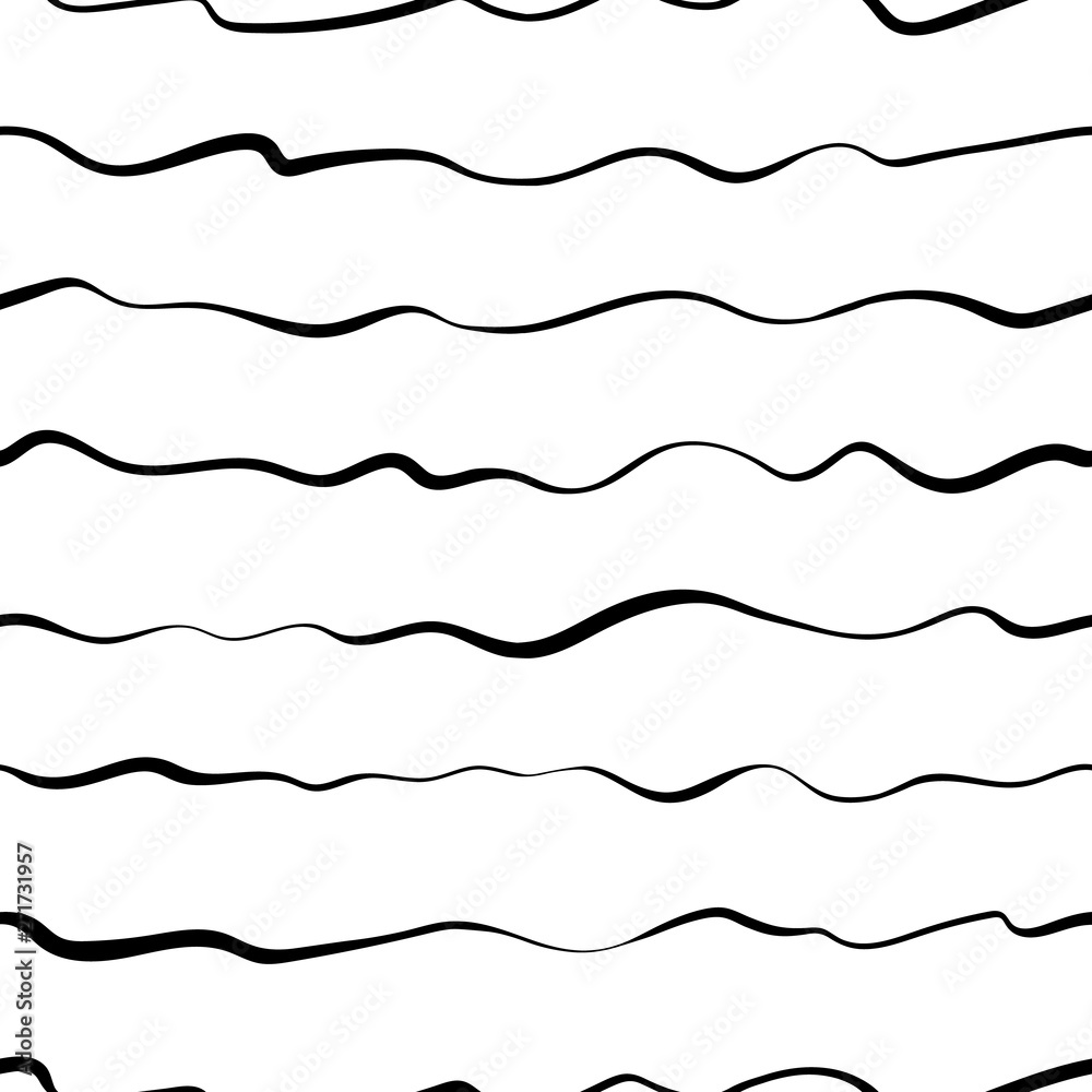 Vector abstract seamless black wave swirl pattern on white. Fantasy modern background with hand drawn scrawl. Abstract graphic chaos backdrop. Black and white illustration. Vector abstract seamless black wave swirl pattern on white. Fantasy modern background with hand drawn scrawl. Abstract graphic chaos backdrop. Black and white illustration.