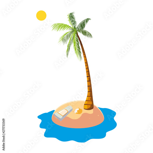 summer beach with palms and solar blocker scene