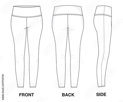 Isolated Trouser Pants Leggings object of clothes and fashion stylish wear fill in blank trouser. Regular Leg Casual Sports Illustration Vector Template. Front, back and side view