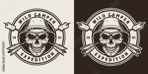 Vintage monochrome camping round emblem