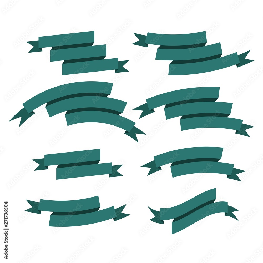 Flat vector ribbons banners isolated background. Ribbon green colored. Set ribbons or banners. Vector illustration. Flat vector ribbons banners isolated background. Ribbon green colored. Set ribbons or banners. Vector illustration.