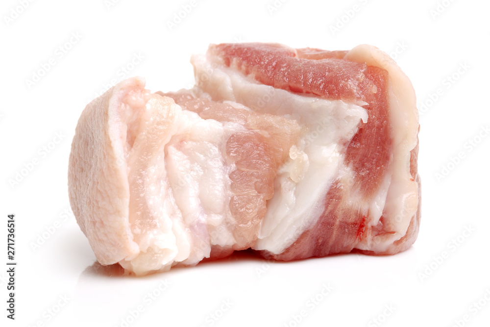 Raw pork belly pieces on a white background Raw pork belly pieces on a white background