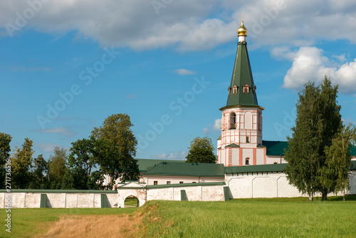 Valdai Iversky Svyatoozersky Virgin Monastery for Men. Selvitsky Island, Valdai Lake. Bell tower and Iver Cathedral photo