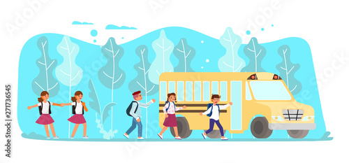School children go to the schoolbus