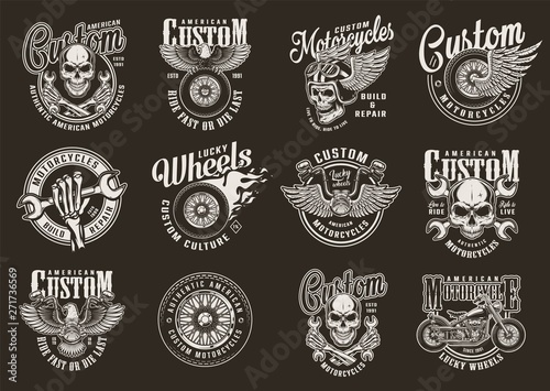 Vintage custom motorcycle emblems