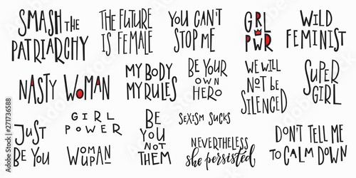 Girl power t-shirt quote lettering set