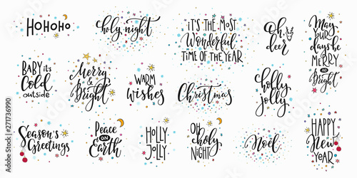 Christmas new year lettering typography set
