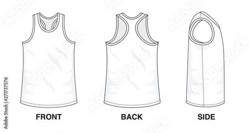 Isolated object of clothes and fashion stylish wear fill in blank shirt top. Regular Tee Crew Neck Strap Original V-Back Tee Sleeveless Top Illustration Vector Template. Front, back and side view