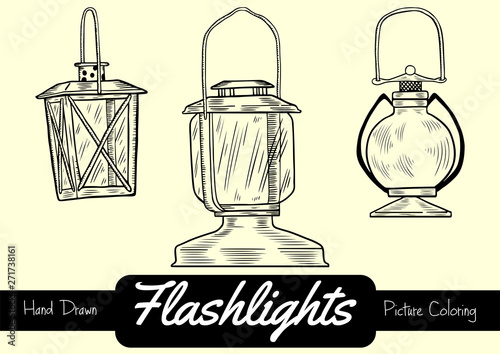 Lanterns lamps contours coloring stock vector illustration hand-drawing sketch